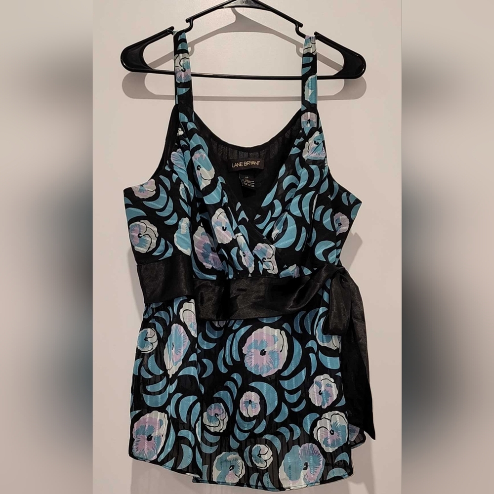 Lane Bryant Womens Plus 22 Sleeveless Faux Wrap Side Zip Blue Pink Floral Top